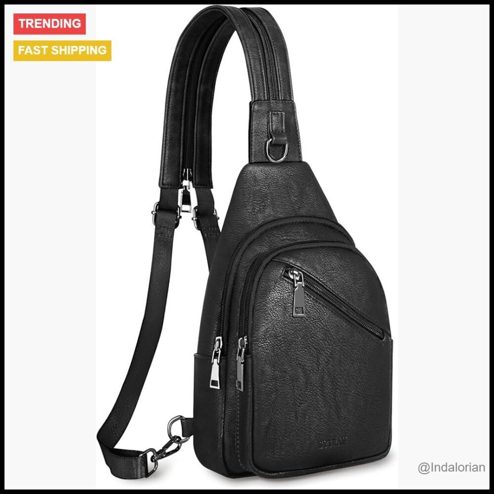 Trendy Vegan Leather Sling Backpack Crossbody Bag Adjustable Strap Convertible